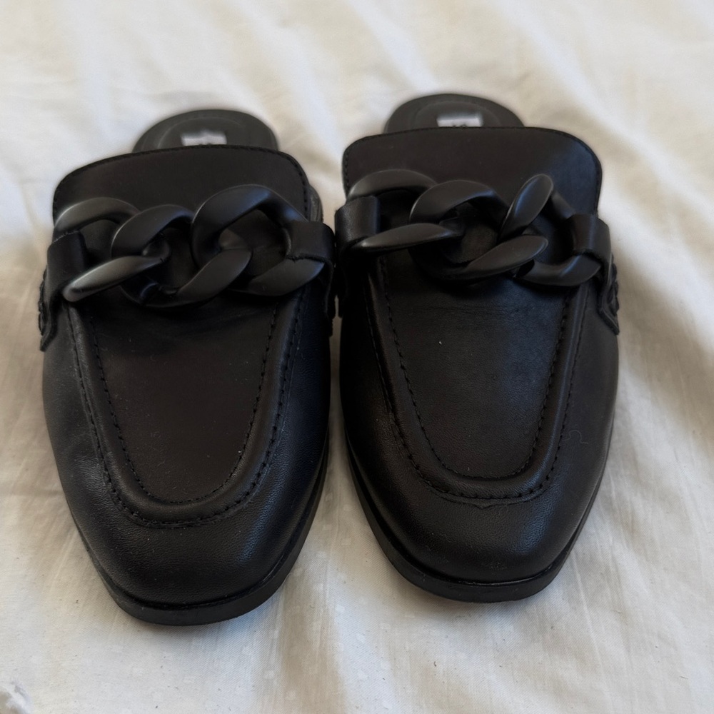 Steve Madden Black Mules with Chain Accent